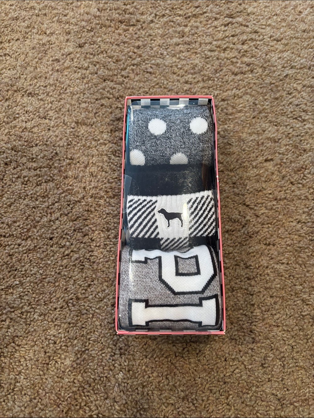 Polka Dot & Logo Crew Socks - Gray/Black/White